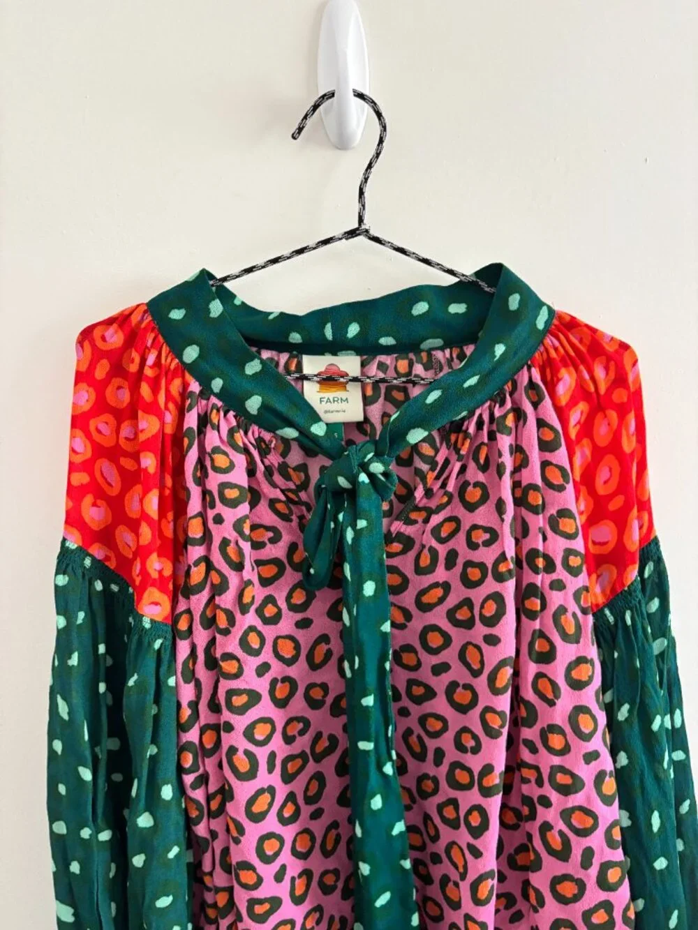 Farm Rio Multicolor Cheetah Print Polka Dot Mixed Print Breezy Relaxed Blouse